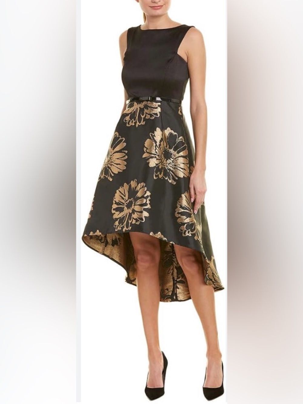 Donna Ricco Women's Tafetta and Brocade High Low Dress navy blue
